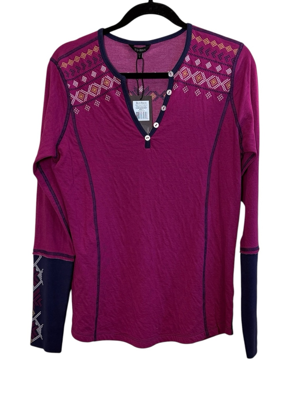 Alp n Rock Premium Athleisure Kason Henley Raspberry Long-Sleeve Embroidered Top